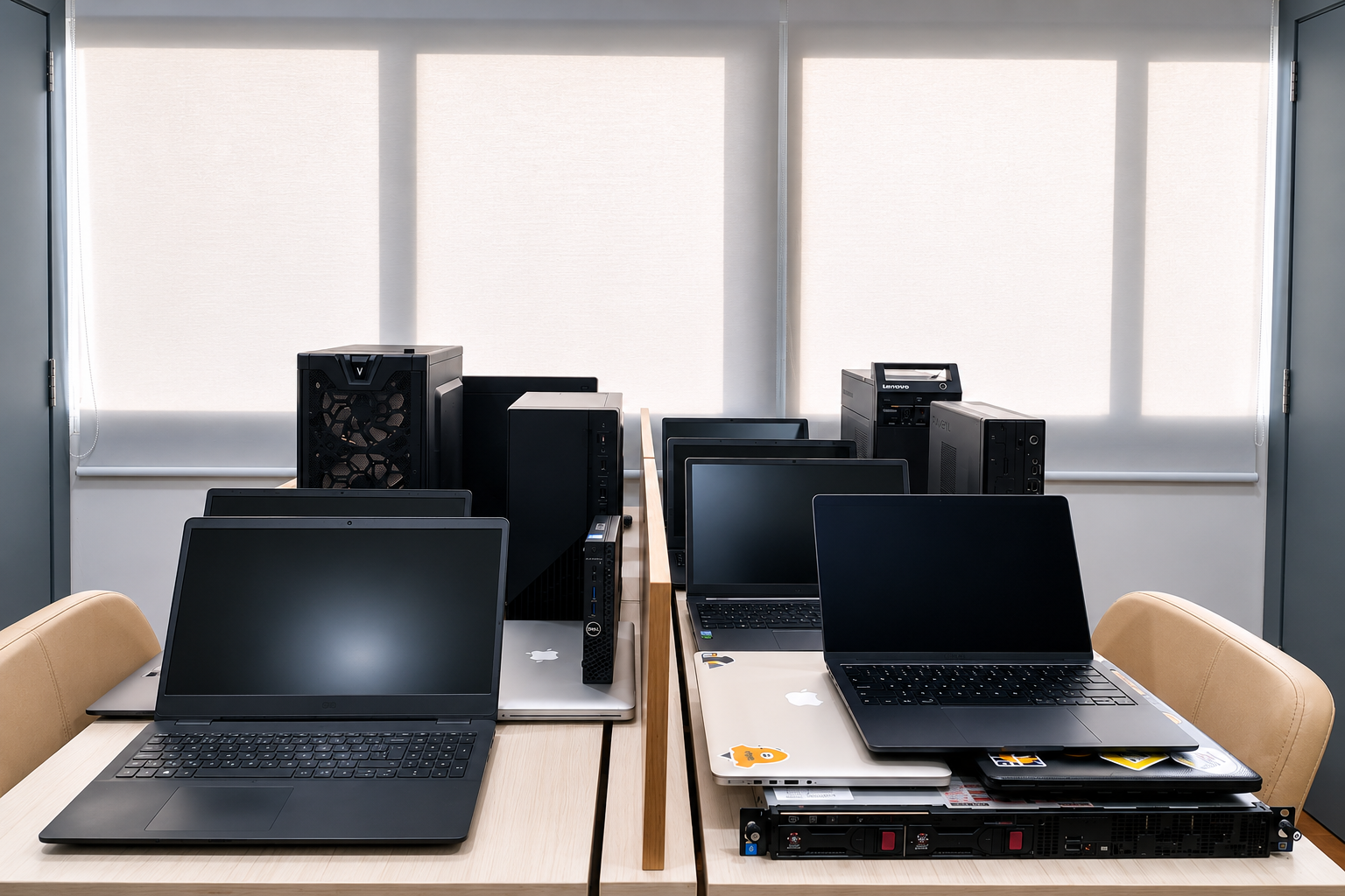 Laboratório da Fast Fix Informática com notebooks e computadores